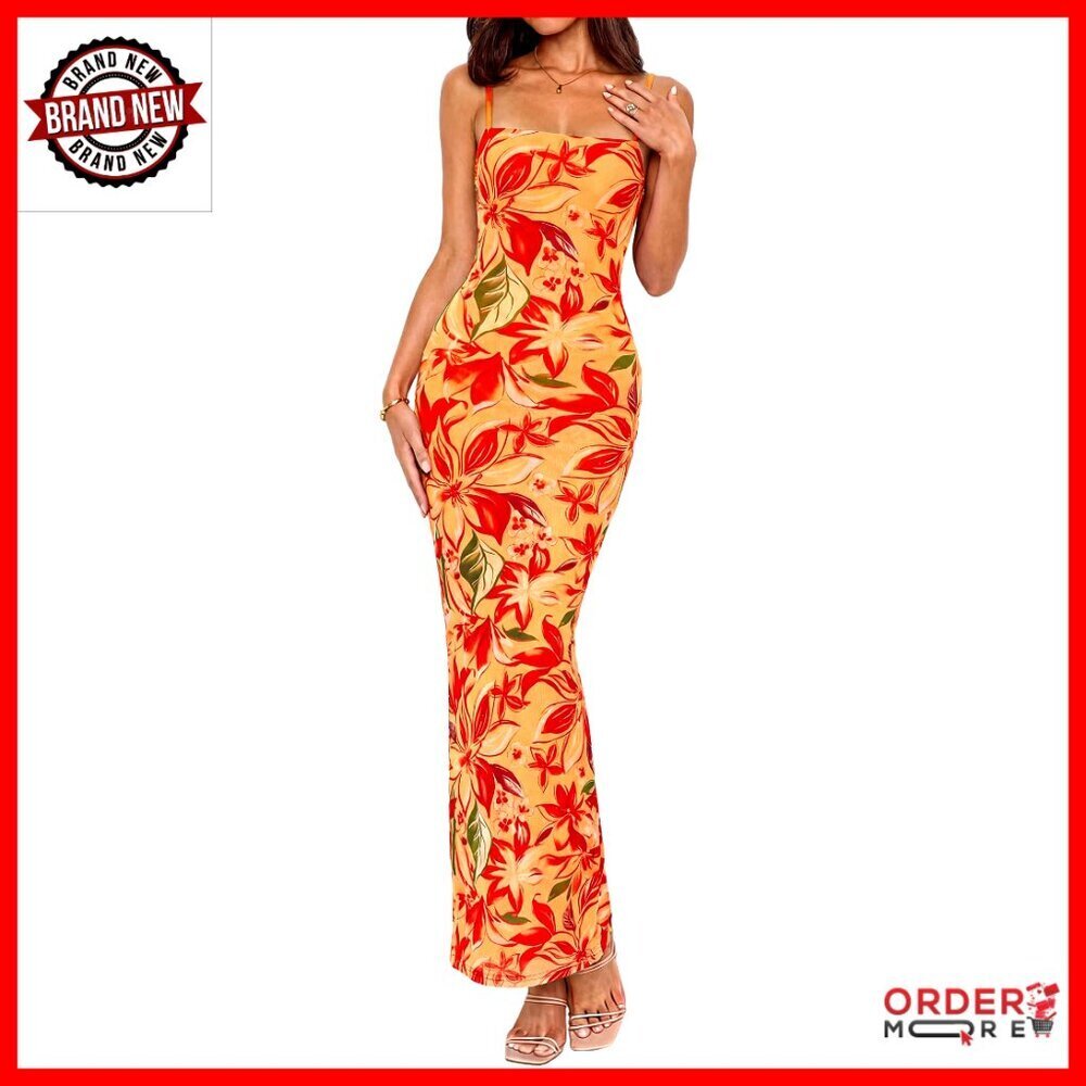Floral Maxi Dress Elegant Sexy Bodycon Sleeveless Spaghetti Straps Summer Formal